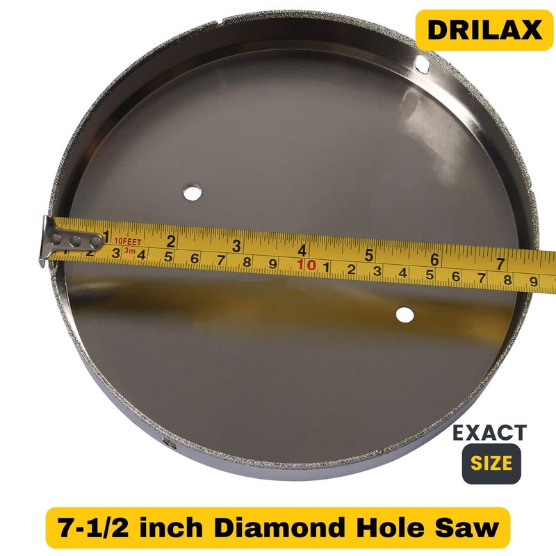 Drilax 7.5 Inch Diamond Hole Saw | Solid Steel Core Bit for Toilet Flanges, Large Floor Drains, Tile, Granite & Glass | 3/8" Shank - Image 5